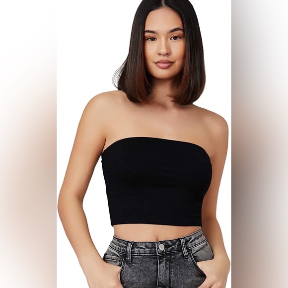 🟢 forever 21 black bandeau strapless crop top - Picture 1 of 4